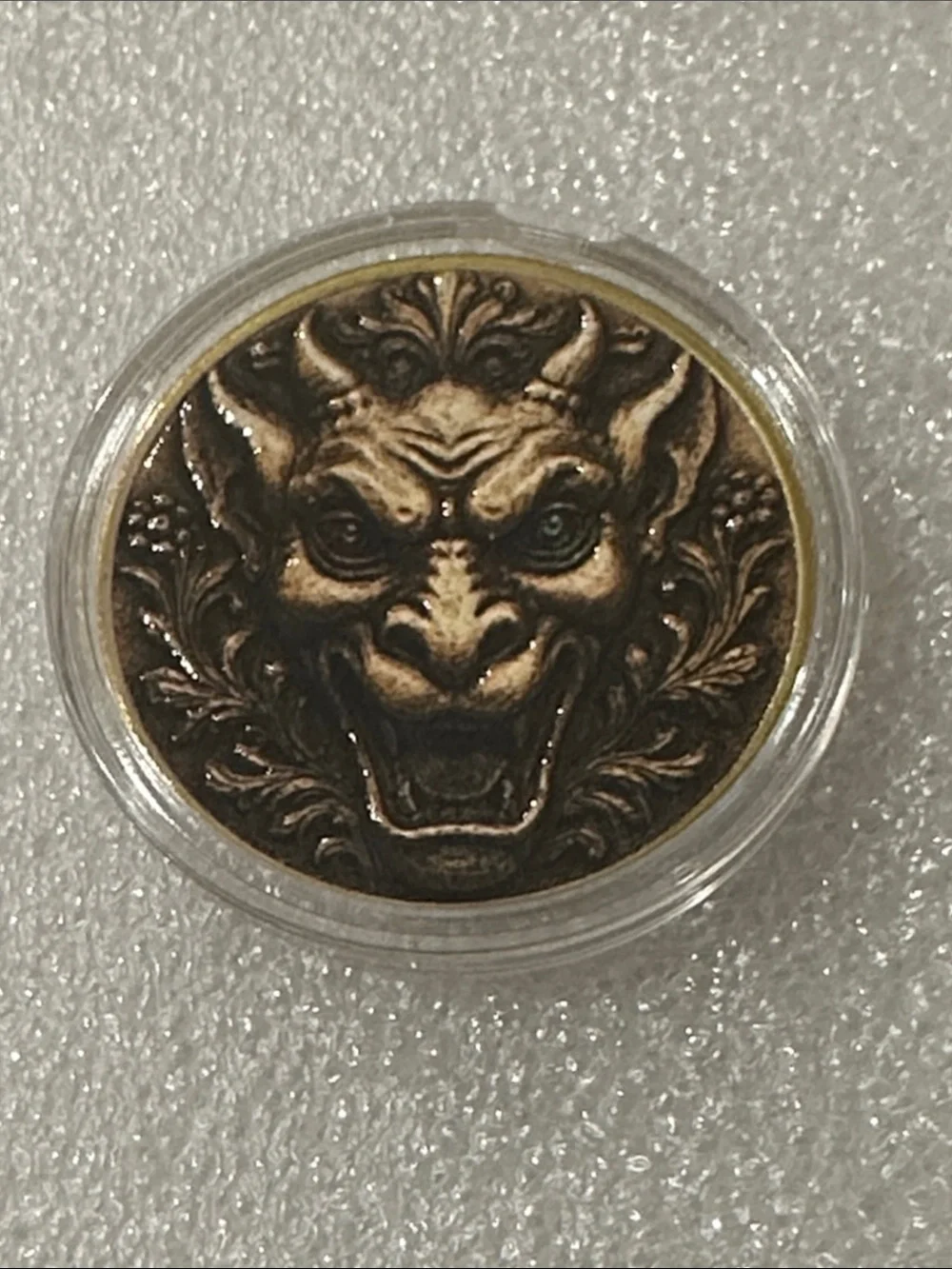 Antique Bronze Cathedral Medallion with Gemstone Eyes